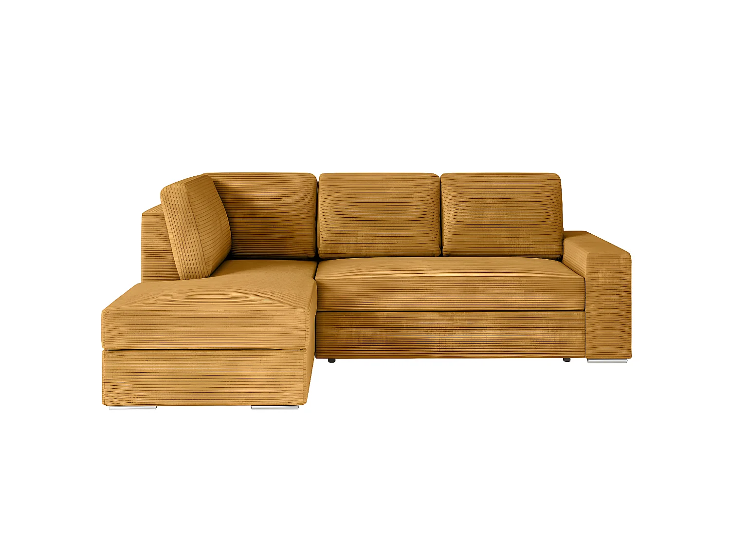 Canapé d'angle gauche 3 places convertible Aden avec coffre en velours côtelé - Jaune - L246 x P174 x H96cm - Loungitude