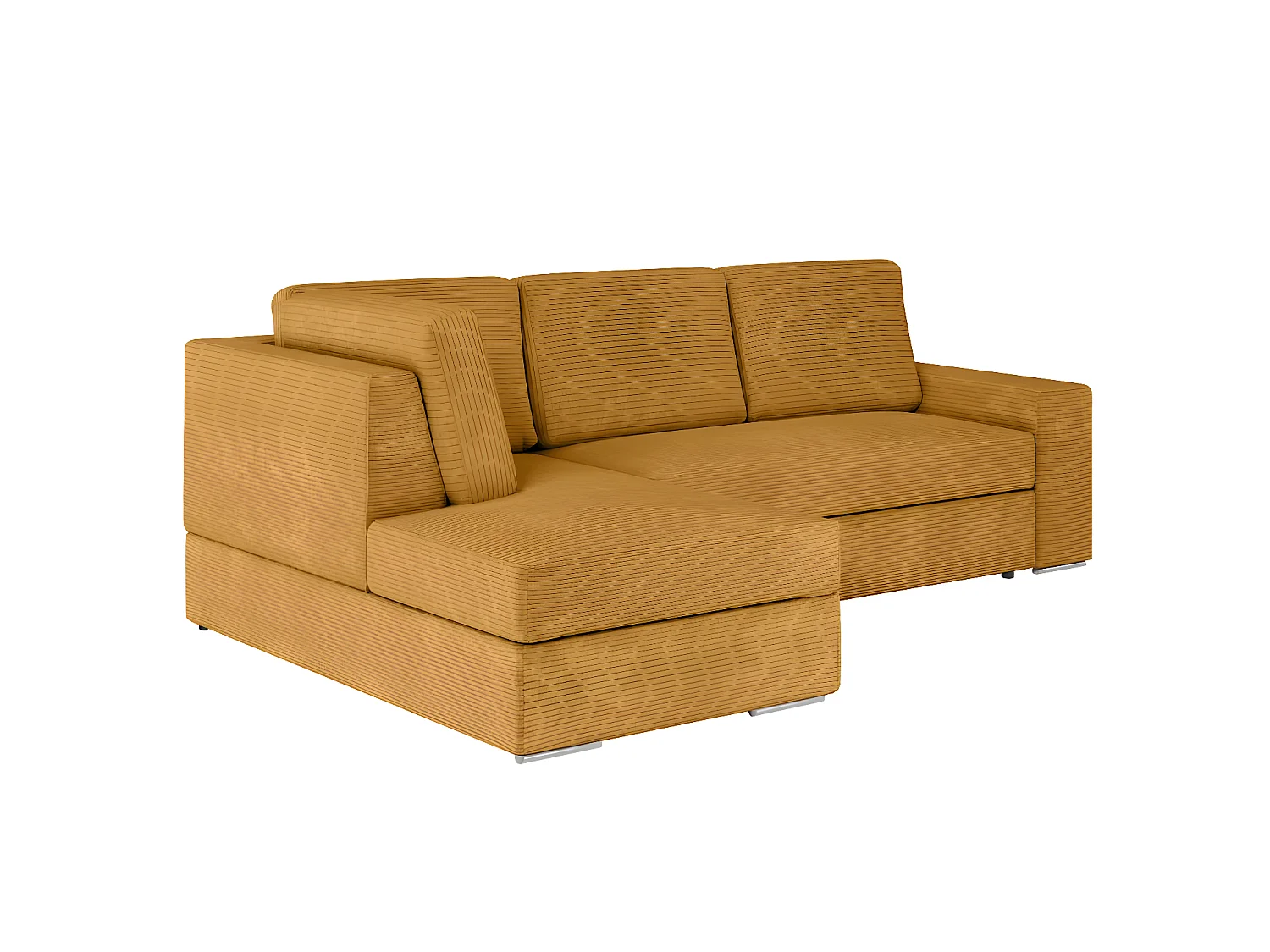 Canapé d'angle gauche 3 places convertible Aden avec coffre en velours côtelé - Jaune - L246 x P174 x H96cm - Loungitude