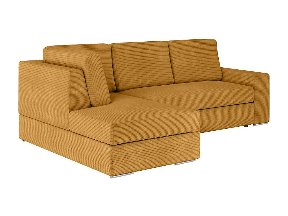 Canapé d'angle gauche 3 places convertible Aden avec coffre en velours côtelé - Jaune - L246 x P174 x H96cm - Loungitude