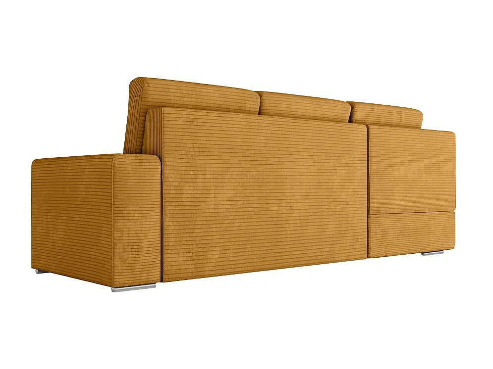 Canapé d'angle gauche 3 places convertible Aden avec coffre en velours côtelé - Jaune - L246 x P174 x H96cm - Loungitude