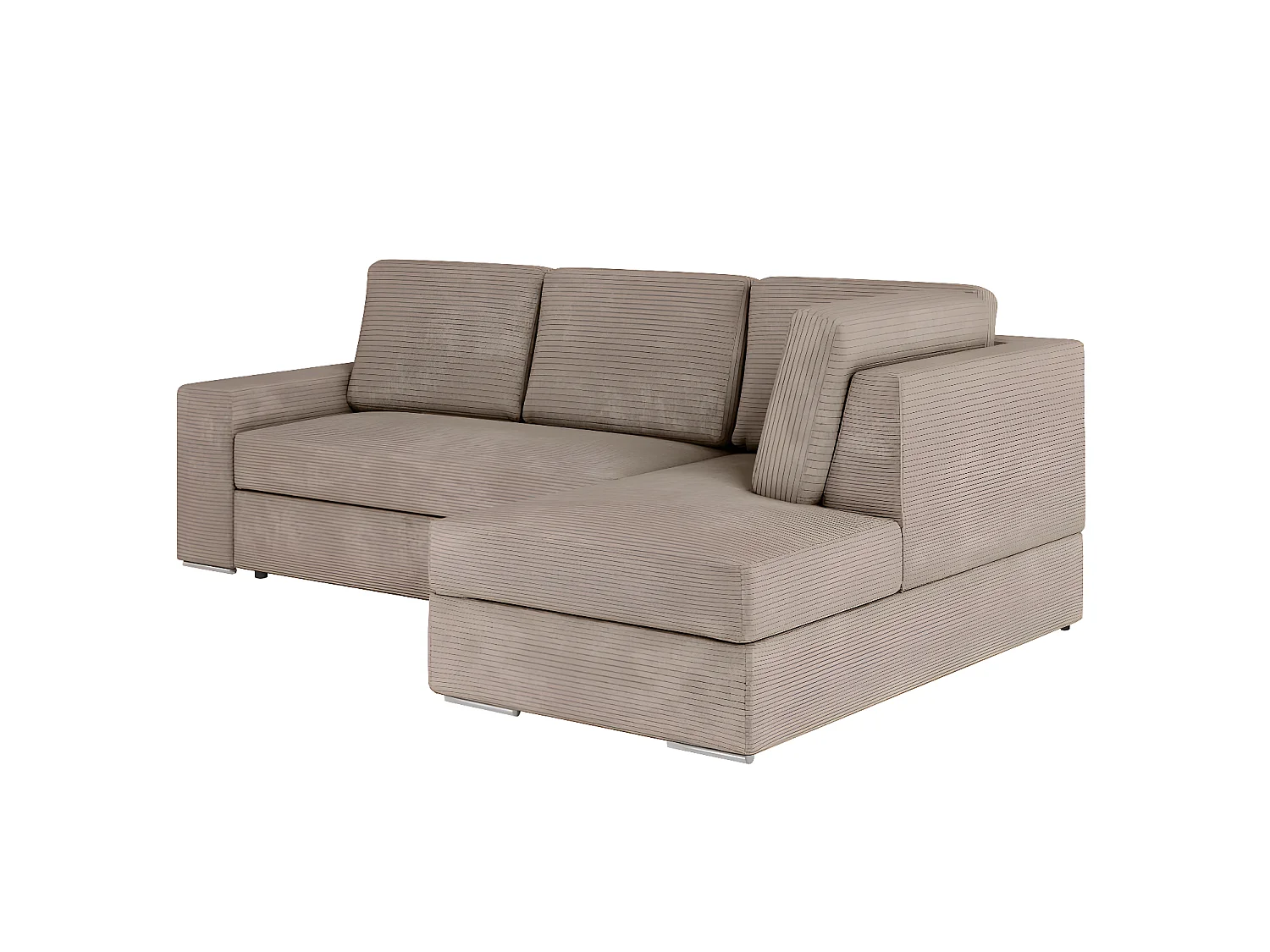 Canapé d'angle droit 3 places convertible Aden avec coffre en velours côtelé - Taupe - L246 x P174 x H96cm - Loungitude
