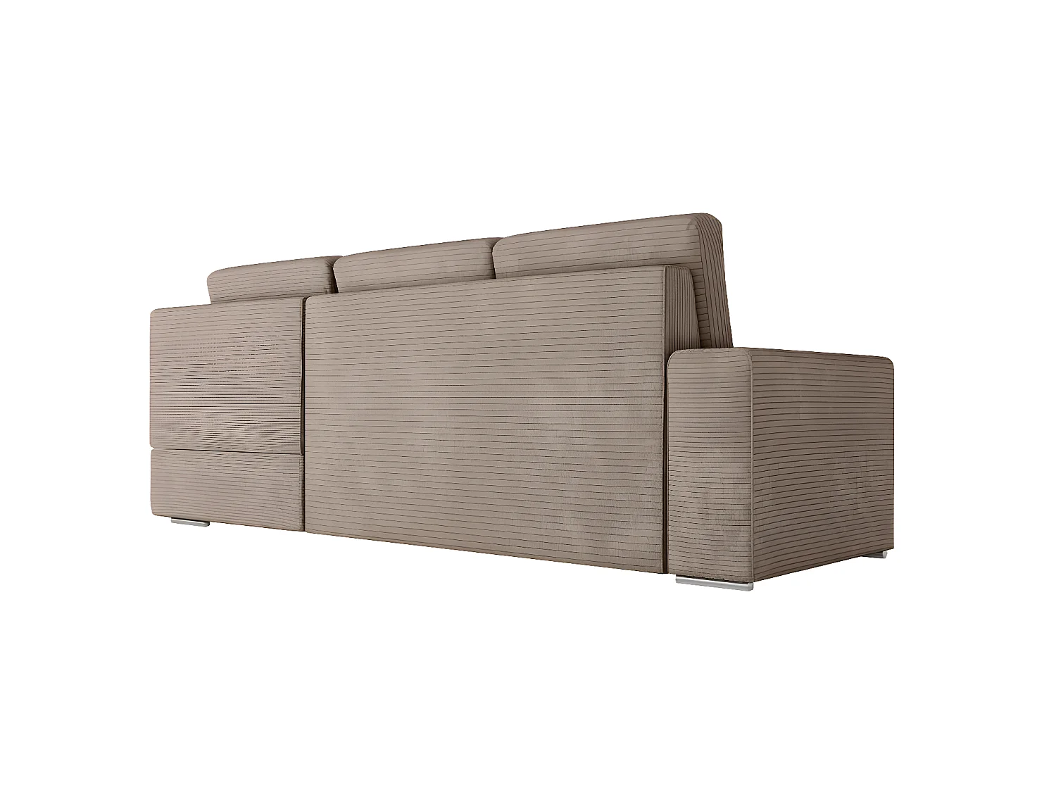 Canapé d'angle droit 3 places convertible Aden avec coffre en velours côtelé - Taupe - L246 x P174 x H96cm - Loungitude