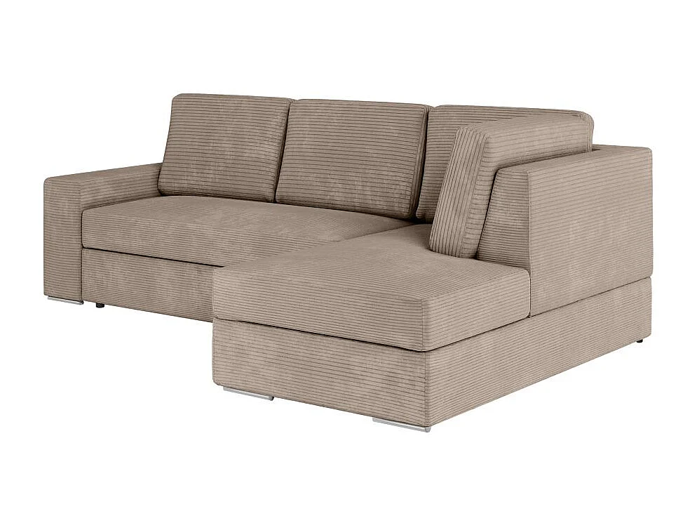 Canapé d'angle droit 3 places convertible Aden avec coffre en velours côtelé - Taupe - L246 x P174 x H96cm - Loungitude