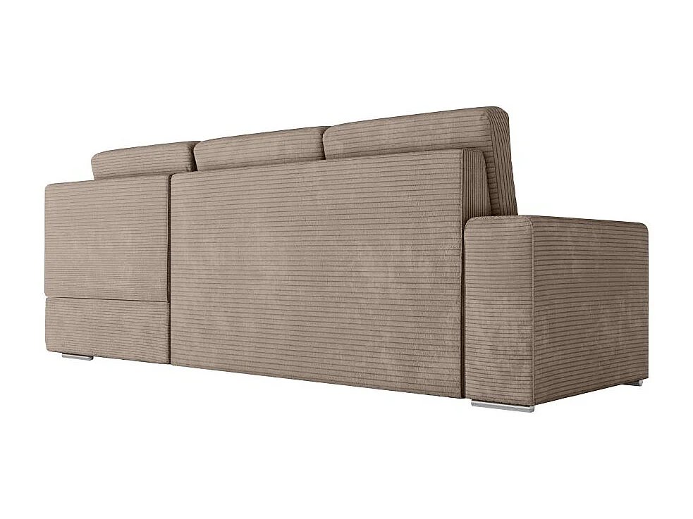 Canapé d'angle droit 3 places convertible Aden avec coffre en velours côtelé - Taupe - L246 x P174 x H96cm - Loungitude