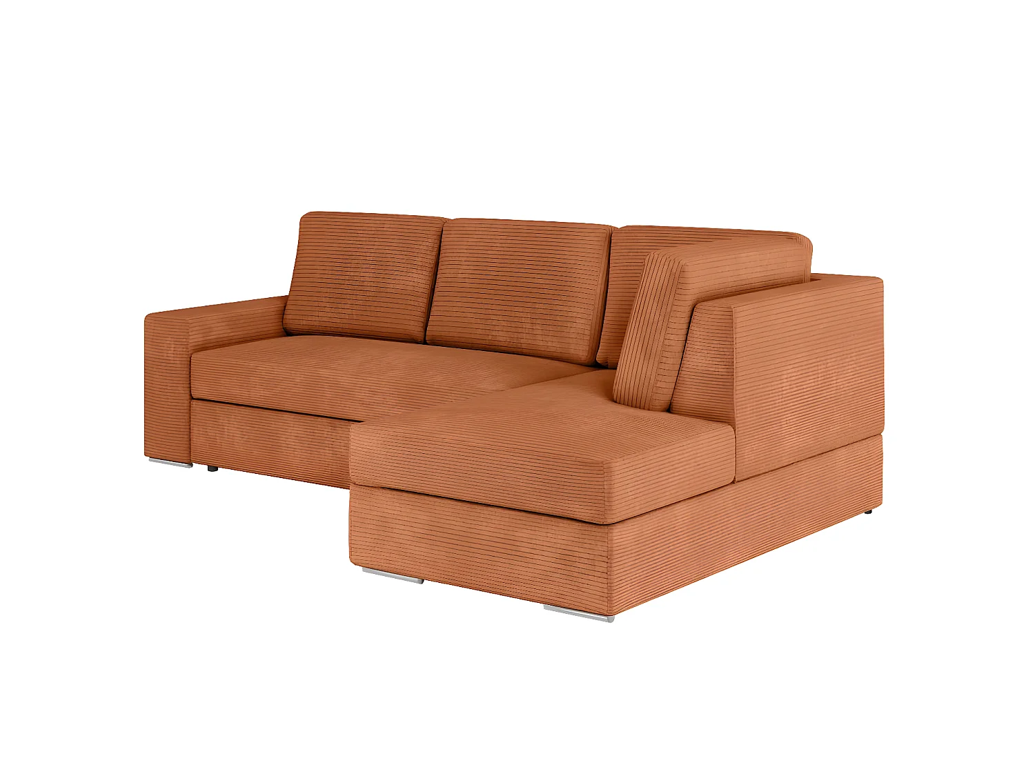 Canapé d'angle droit 3 places convertible Aden avec coffre en velours côtelé - Terracotta - L246 x P174 x H96cm - Loungitude