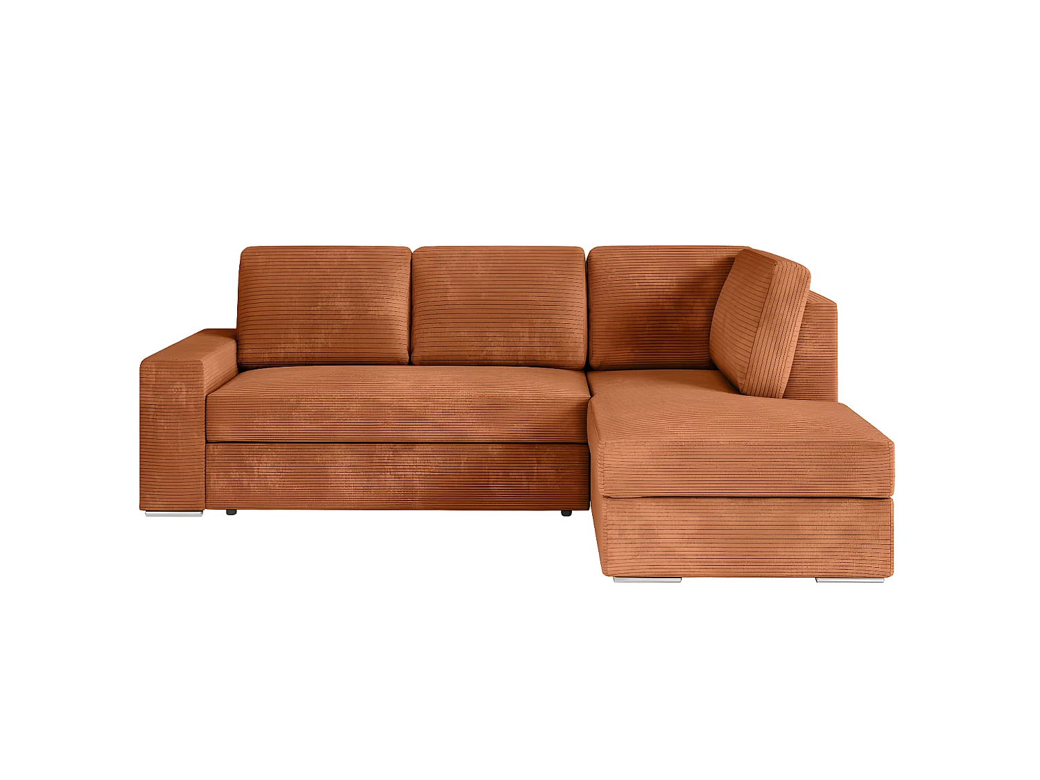 Canapé d'angle droit 3 places convertible Aden avec coffre en velours côtelé - Terracotta - L246 x P174 x H96cm - Loungitude