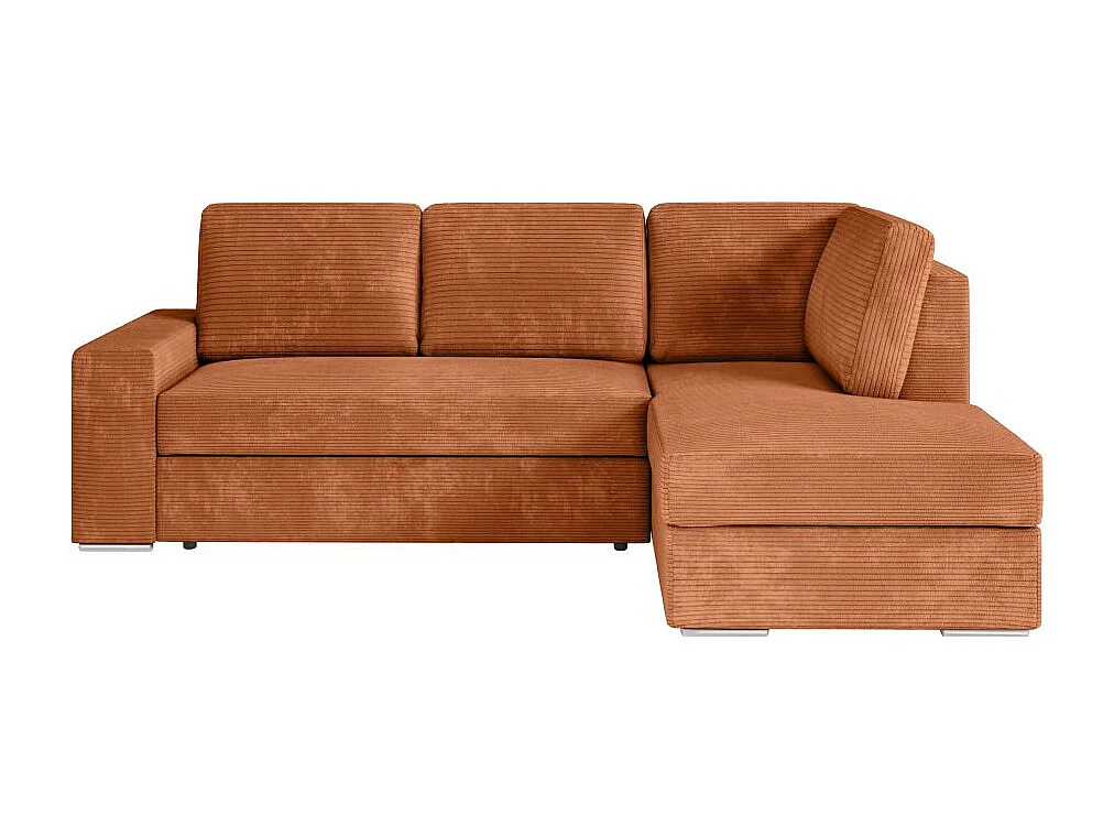 Canapé d'angle droit 3 places convertible Aden avec coffre en velours côtelé - Terracotta - L246 x P174 x H96cm - Loungitude