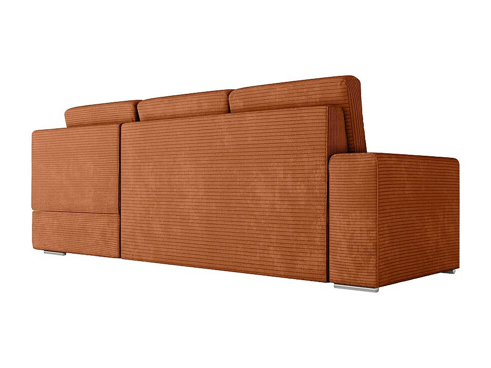 Canapé d'angle droit 3 places convertible Aden avec coffre en velours côtelé - Terracotta - L246 x P174 x H96cm - Loungitude