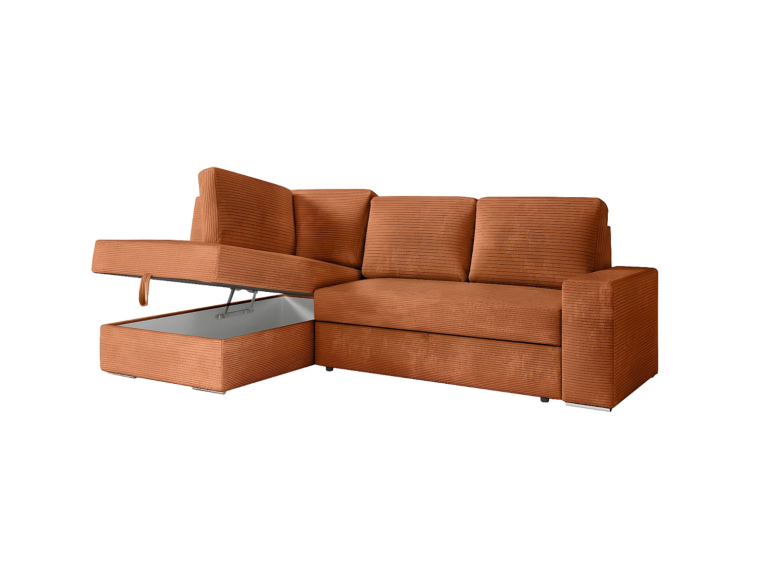 Canapé d'angle gauche 3 places convertible Aden avec coffre en velours côtelé - Terracotta - L246 x P174 x H96cm - Loungitude