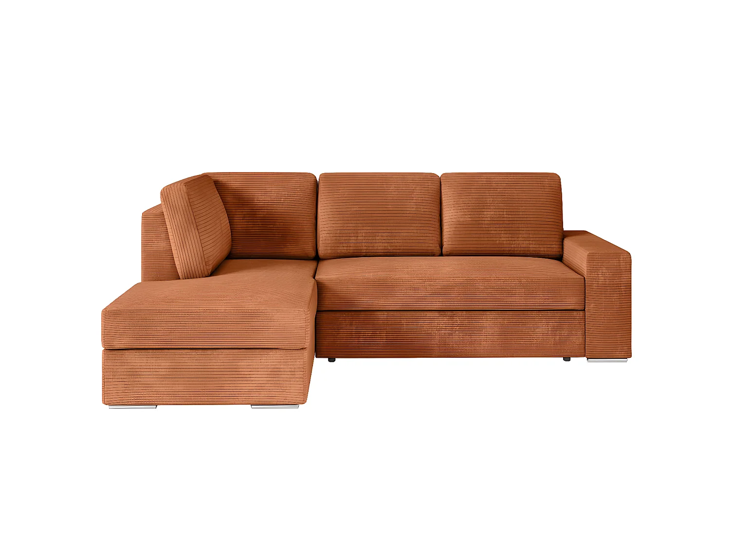 Canapé d'angle gauche 3 places convertible Aden avec coffre en velours côtelé - Terracotta - L246 x P174 x H96cm - Loungitude