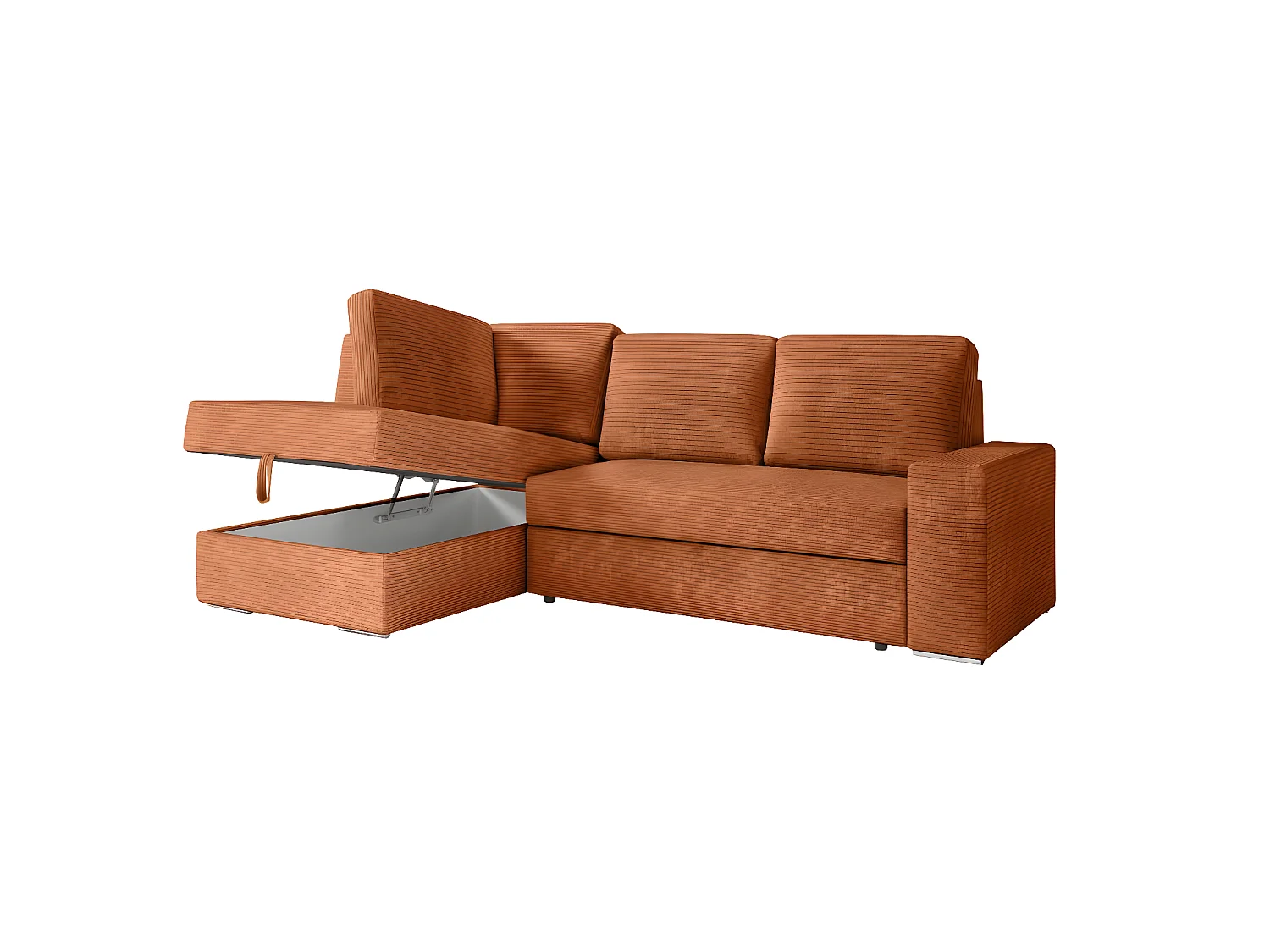 Canapé d'angle gauche 3 places convertible Aden avec coffre en velours côtelé - Terracotta - L246 x P174 x H96cm - Loungitude