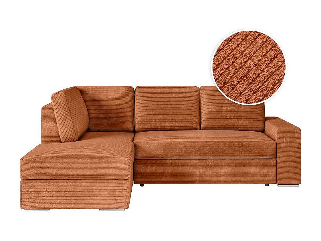 Canapé d'angle gauche 3 places convertible Aden avec coffre en velours côtelé - Terracotta - L246 x P174 x H96cm - Loungitude