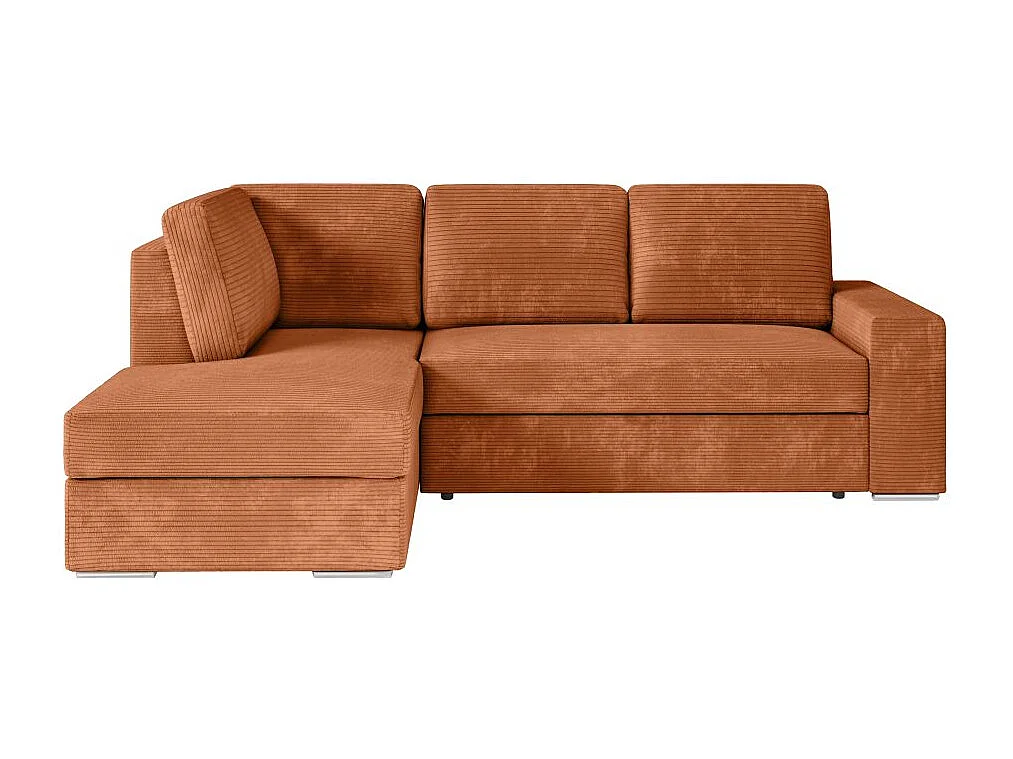 Canapé d'angle gauche 3 places convertible Aden avec coffre en velours côtelé - Terracotta - L246 x P174 x H96cm - Loungitude
