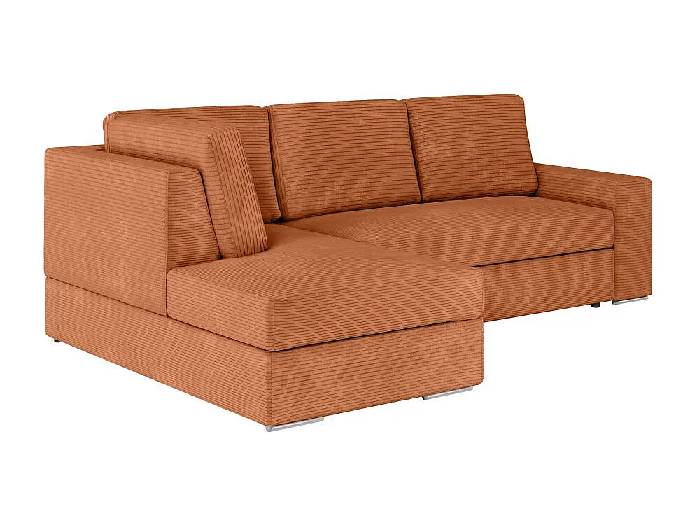 Canapé d'angle gauche 3 places convertible Aden avec coffre en velours côtelé - Terracotta - L246 x P174 x H96cm - Loungitude