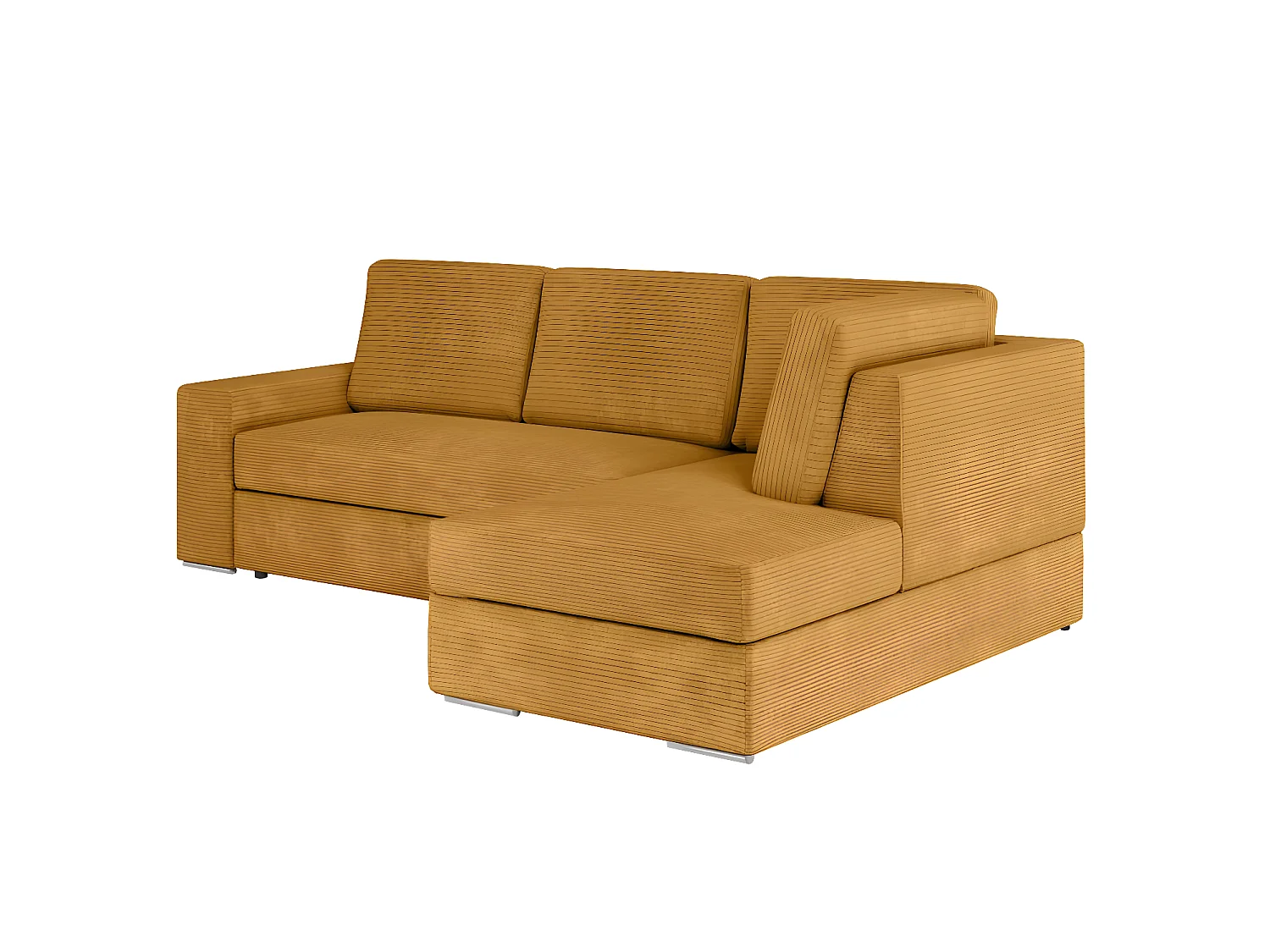 Canapé d'angle droit 3 places convertible Aden avec coffre en velours côtelé - Jaune - L246 x P174 x H96cm - Loungitude