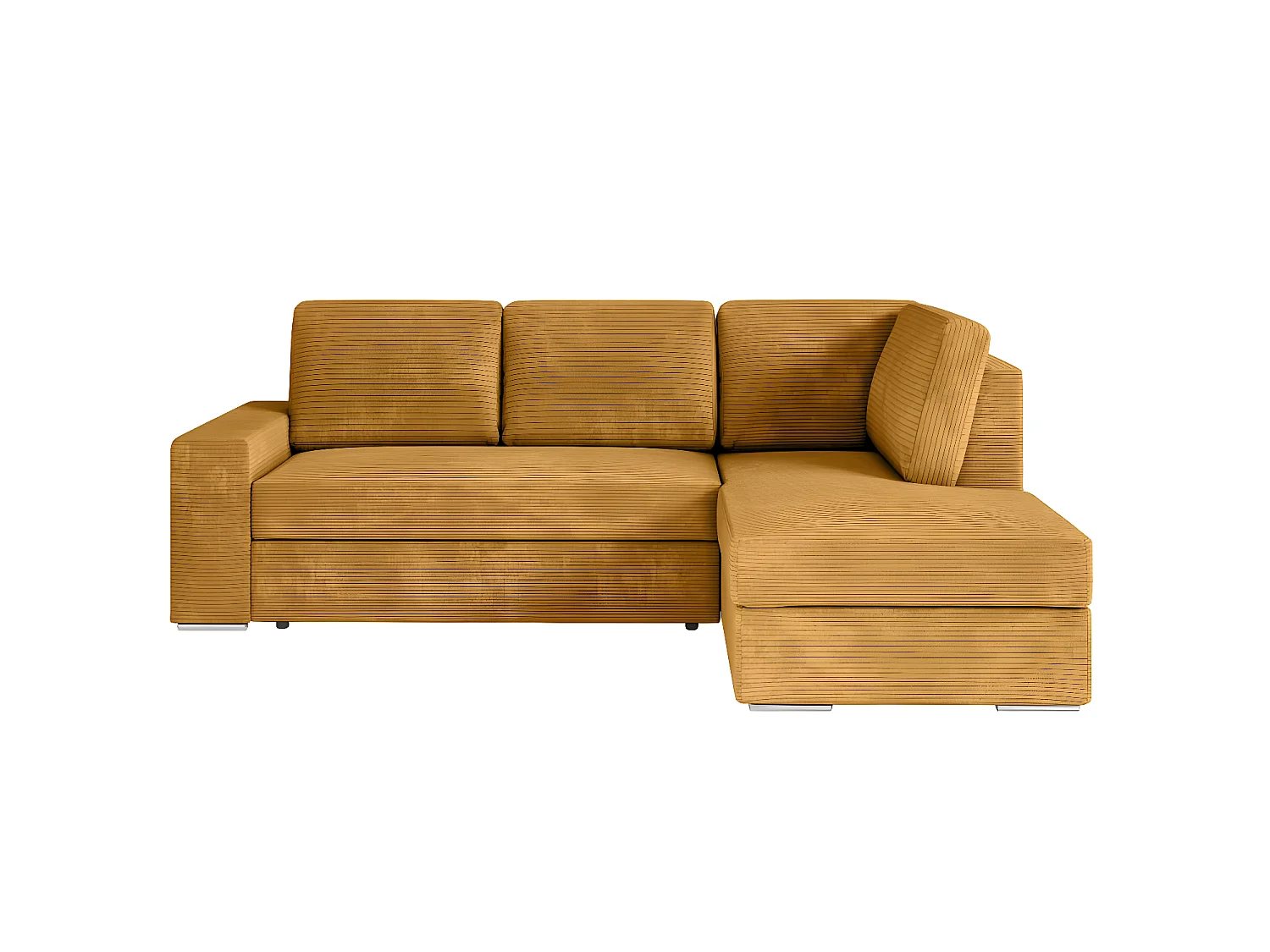 Canapé d'angle droit 3 places convertible Aden avec coffre en velours côtelé - Jaune - L246 x P174 x H96cm - Loungitude