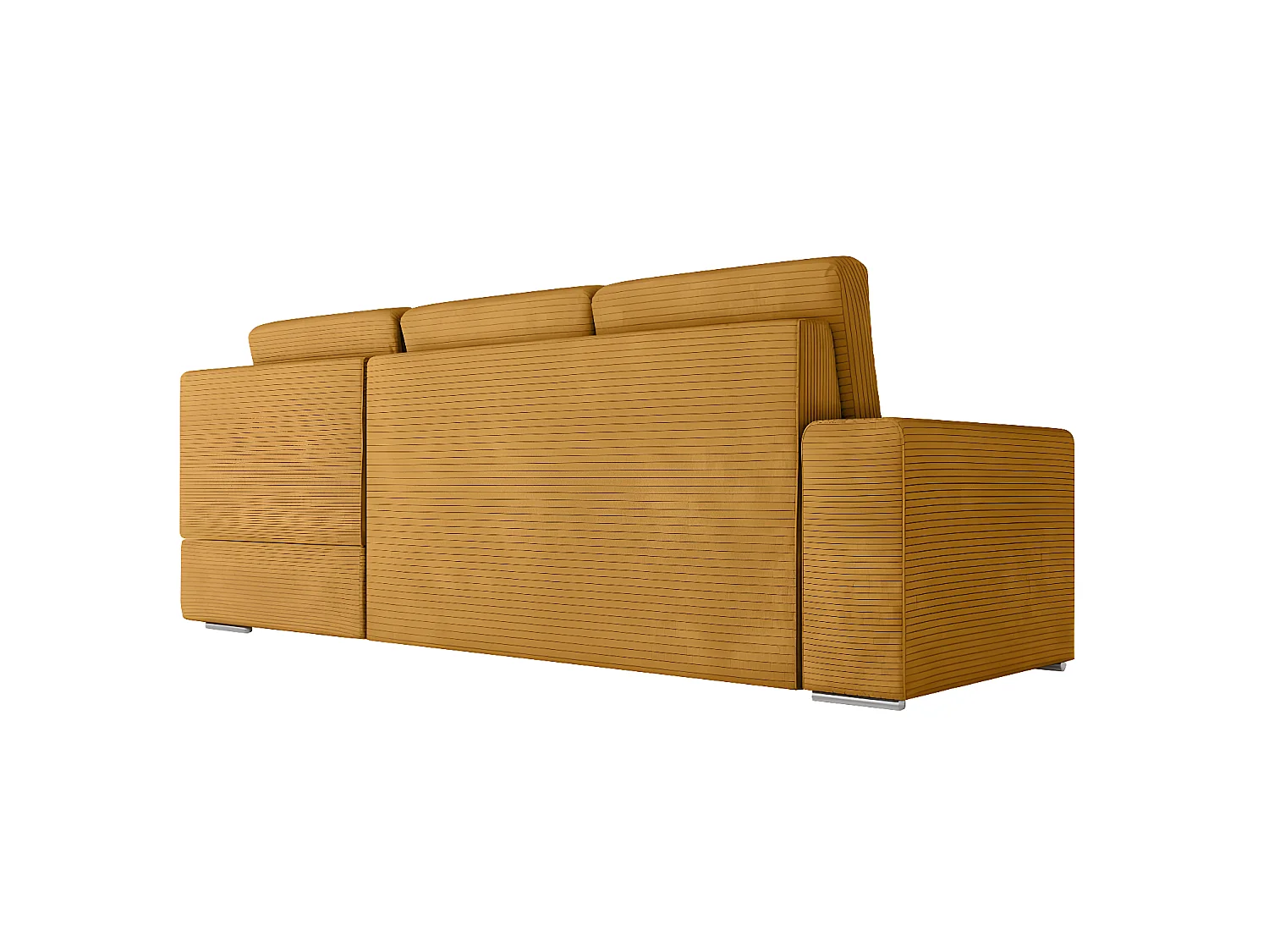 Canapé d'angle droit 3 places convertible Aden avec coffre en velours côtelé - Jaune - L246 x P174 x H96cm - Loungitude
