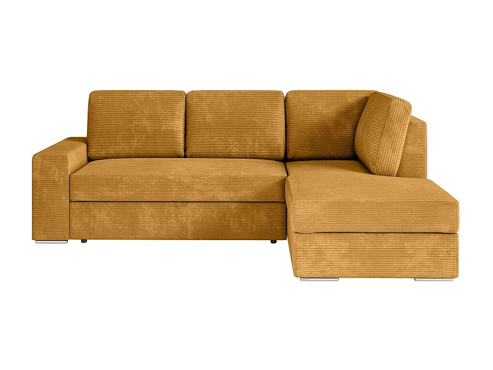 Canapé d'angle droit 3 places convertible Aden avec coffre en velours côtelé - Jaune - L246 x P174 x H96cm - Loungitude