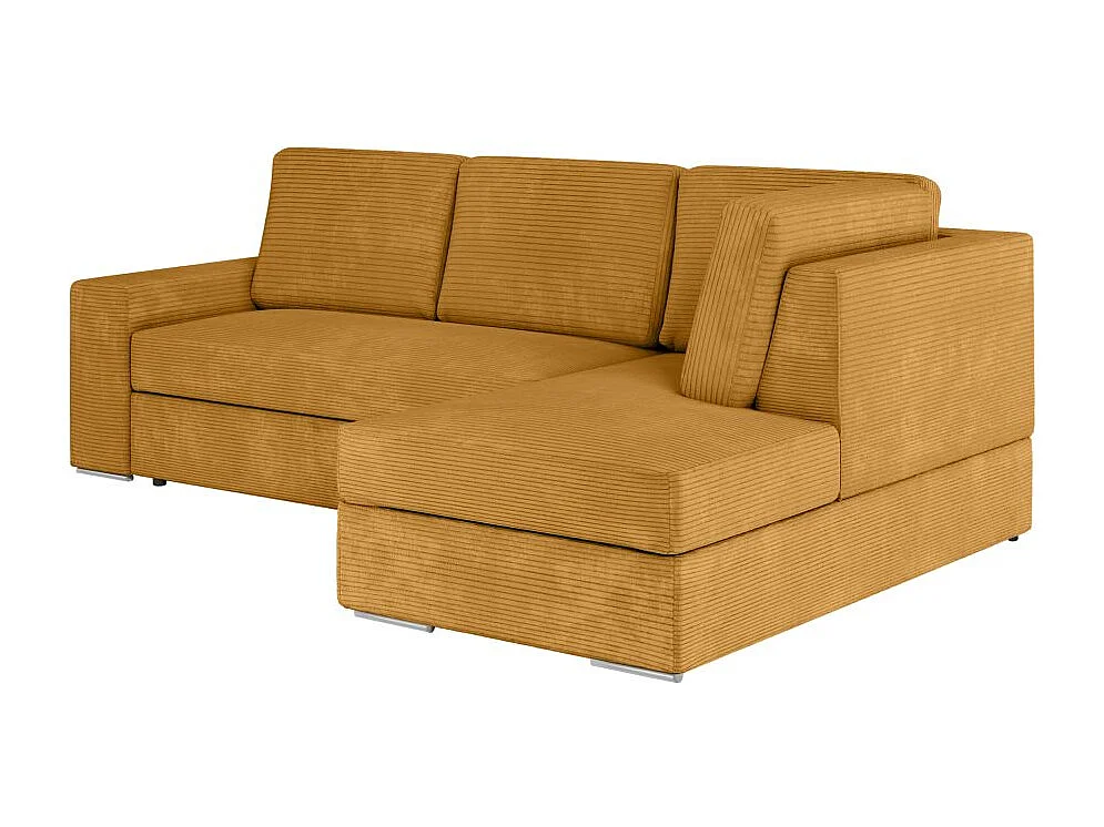 Canapé d'angle droit 3 places convertible Aden avec coffre en velours côtelé - Jaune - L246 x P174 x H96cm - Loungitude