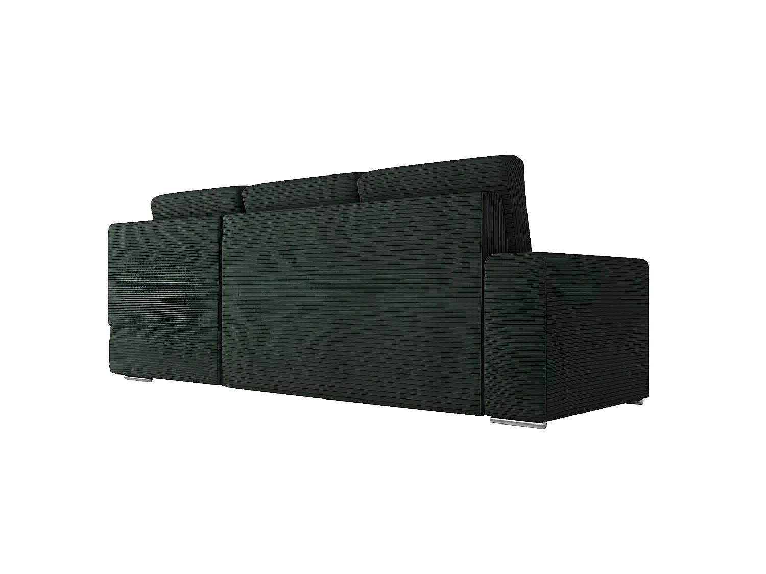 Canapé d'angle droit 3 places convertible Aden avec coffre en velours côtelé - Vert foncé - L246 x P174 x H96cm - Loungitude