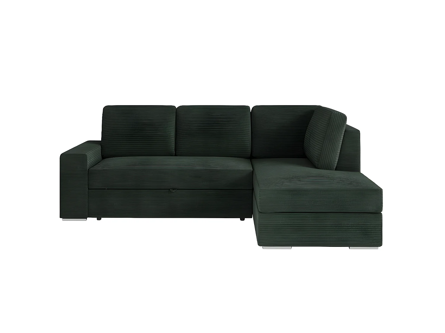 Canapé d'angle droit 3 places convertible Aden avec coffre en velours côtelé - Vert foncé - L246 x P174 x H96cm - Loungitude