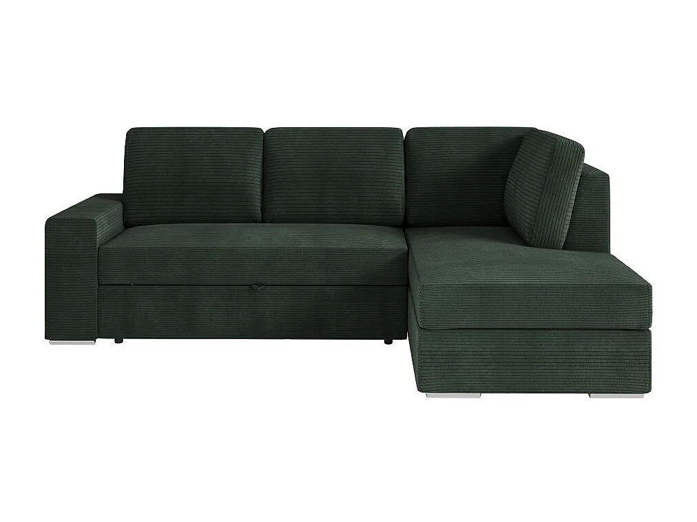 Canapé d'angle droit 3 places convertible Aden avec coffre en velours côtelé - Vert foncé - L246 x P174 x H96cm - Loungitude