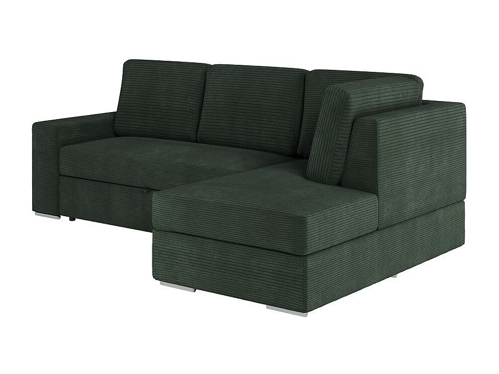Canapé d'angle droit 3 places convertible Aden avec coffre en velours côtelé - Vert foncé - L246 x P174 x H96cm - Loungitude