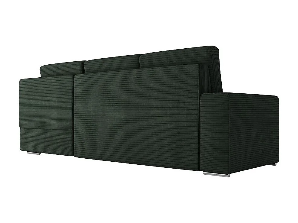Canapé d'angle droit 3 places convertible Aden avec coffre en velours côtelé - Vert foncé - L246 x P174 x H96cm - Loungitude