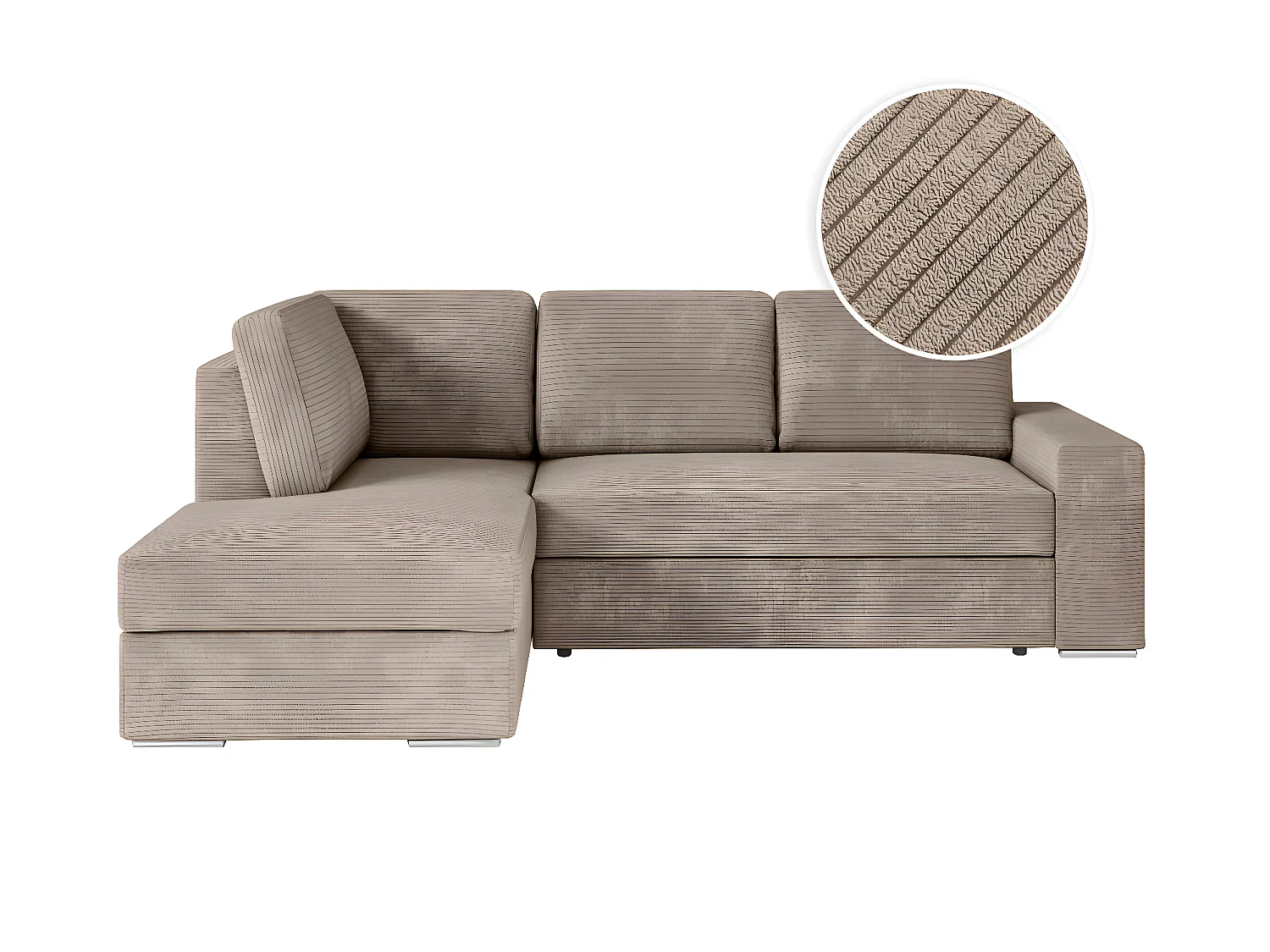 Canapé d'angle gauche 3 places convertible Aden avec coffre en velours côtelé - Taupe - L246 x P174 x H96cm - Loungitude