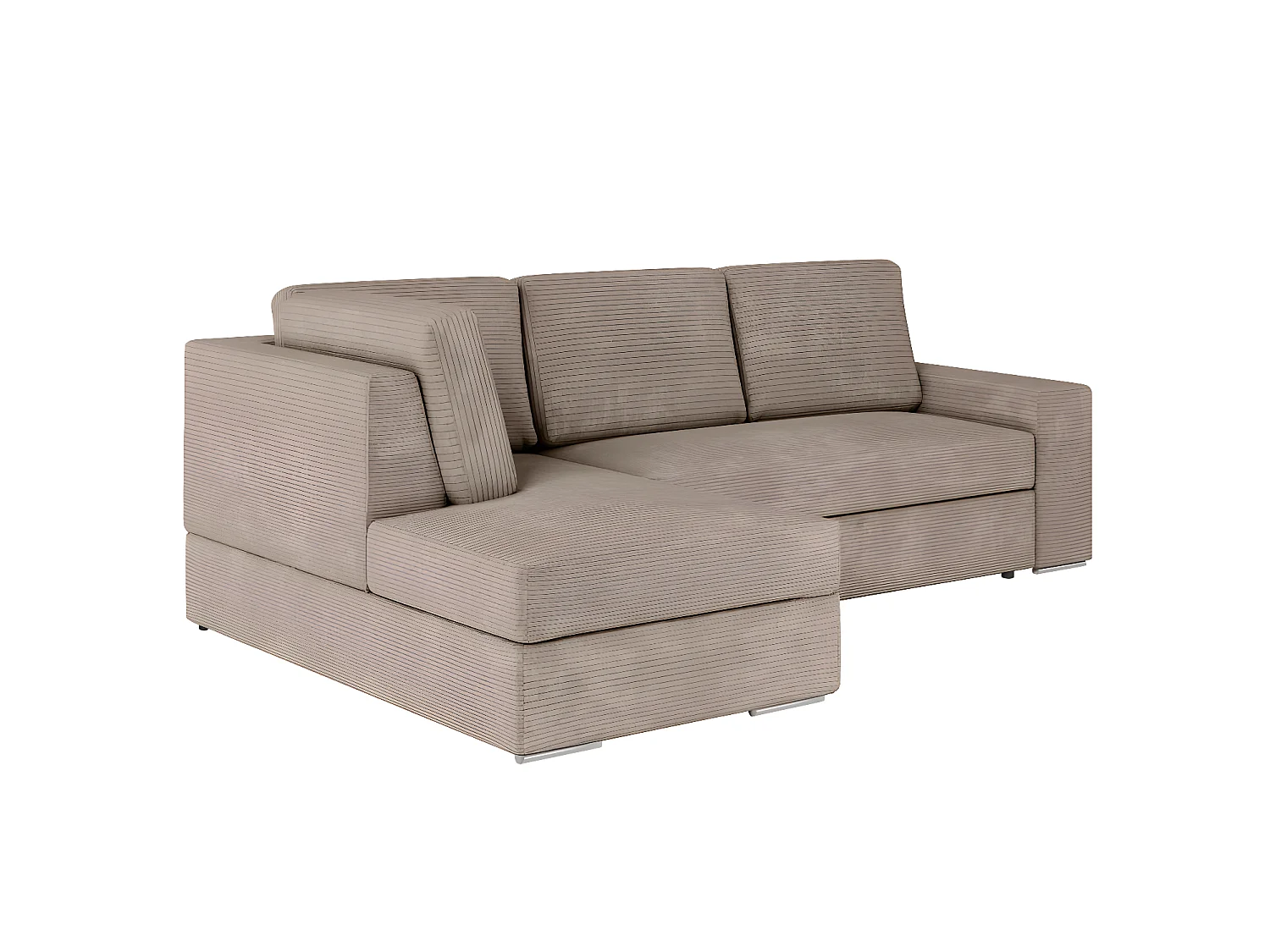 Canapé d'angle gauche 3 places convertible Aden avec coffre en velours côtelé - Taupe - L246 x P174 x H96cm - Loungitude