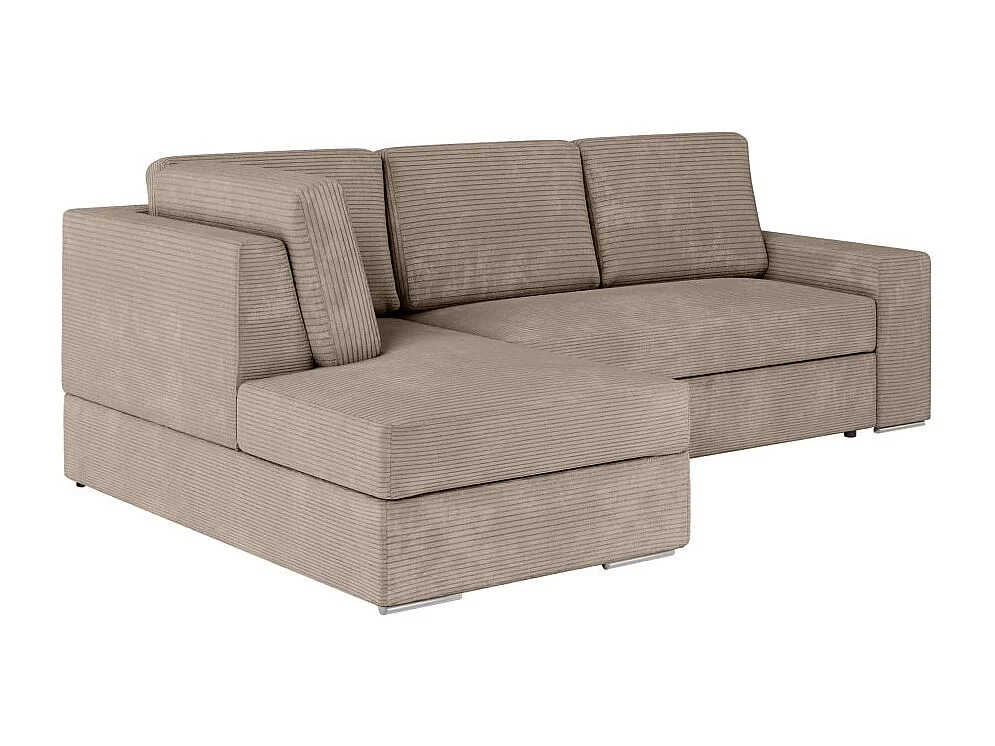 Canapé d'angle gauche 3 places convertible Aden avec coffre en velours côtelé - Taupe - L246 x P174 x H96cm - Loungitude