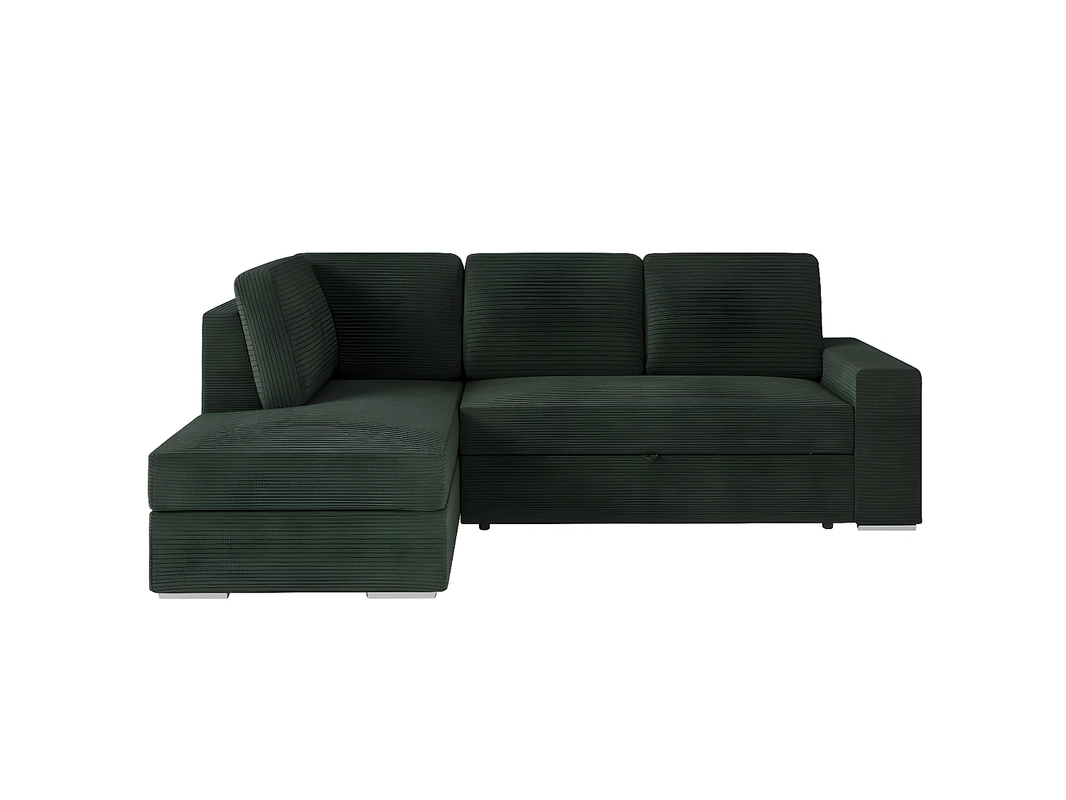 Canapé d'angle gauche 3 places convertible Aden avec coffre en velours côtelé - Vert foncé - L246 x P174 x H96cm - Loungitude