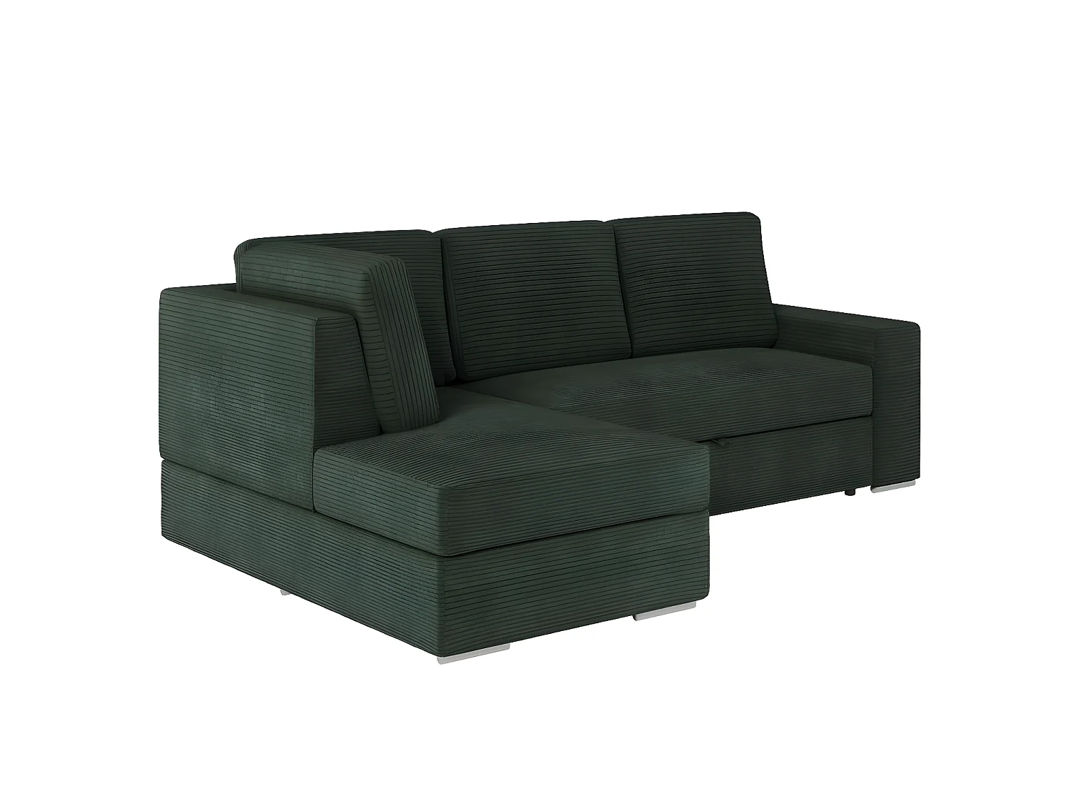 Canapé d'angle gauche 3 places convertible Aden avec coffre en velours côtelé - Vert foncé - L246 x P174 x H96cm - Loungitude