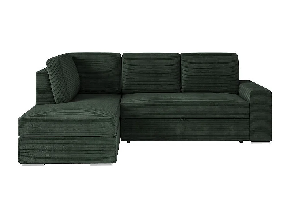 Canapé d'angle gauche 3 places convertible Aden avec coffre en velours côtelé - Vert foncé - L246 x P174 x H96cm - Loungitude