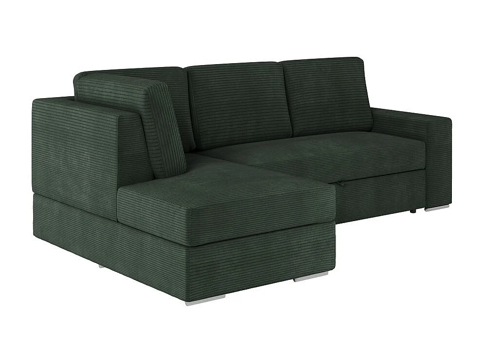 Canapé d'angle gauche 3 places convertible Aden avec coffre en velours côtelé - Vert foncé - L246 x P174 x H96cm - Loungitude