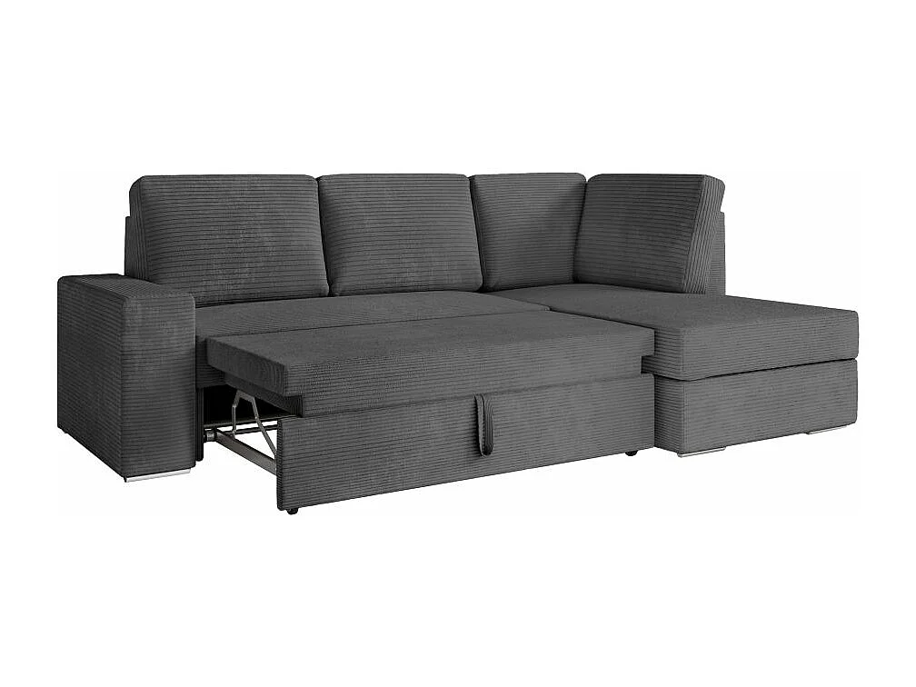 Canapé d'angle droit 3 places convertible Aden avec coffre en velours côtelé - Gris anthracite - L246 x P174 x H96cm - Loungitude