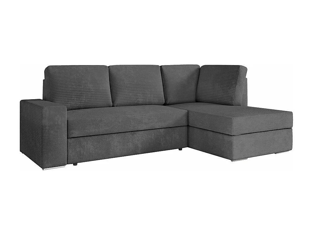 Canapé d'angle droit 3 places convertible Aden avec coffre en velours côtelé - Gris anthracite - L246 x P174 x H96cm - Loungitude