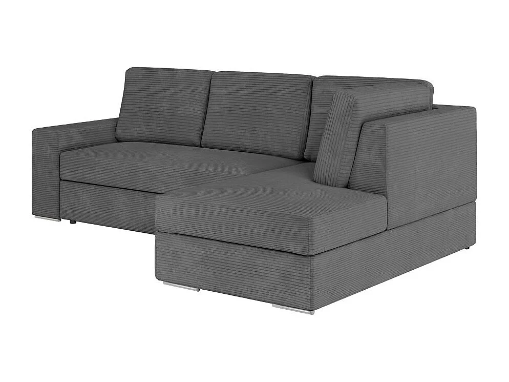 Canapé d'angle droit 3 places convertible Aden avec coffre en velours côtelé - Gris anthracite - L246 x P174 x H96cm - Loungitude