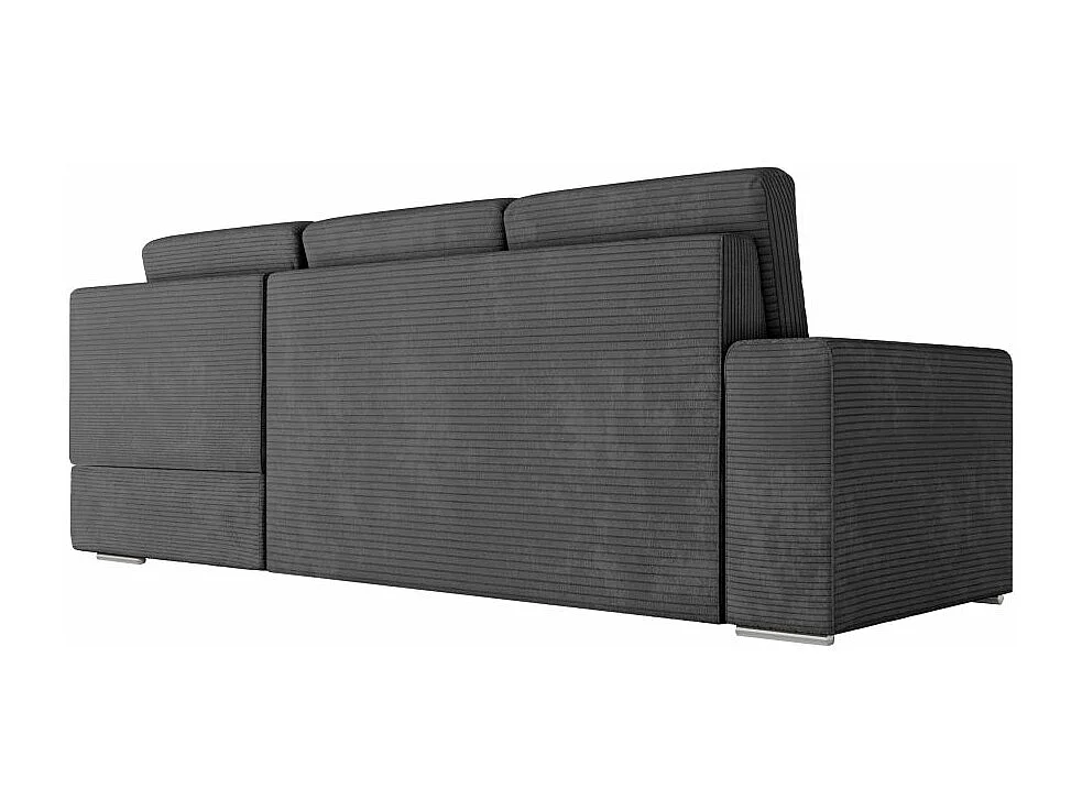 Canapé d'angle droit 3 places convertible Aden avec coffre en velours côtelé - Gris anthracite - L246 x P174 x H96cm - Loungitude