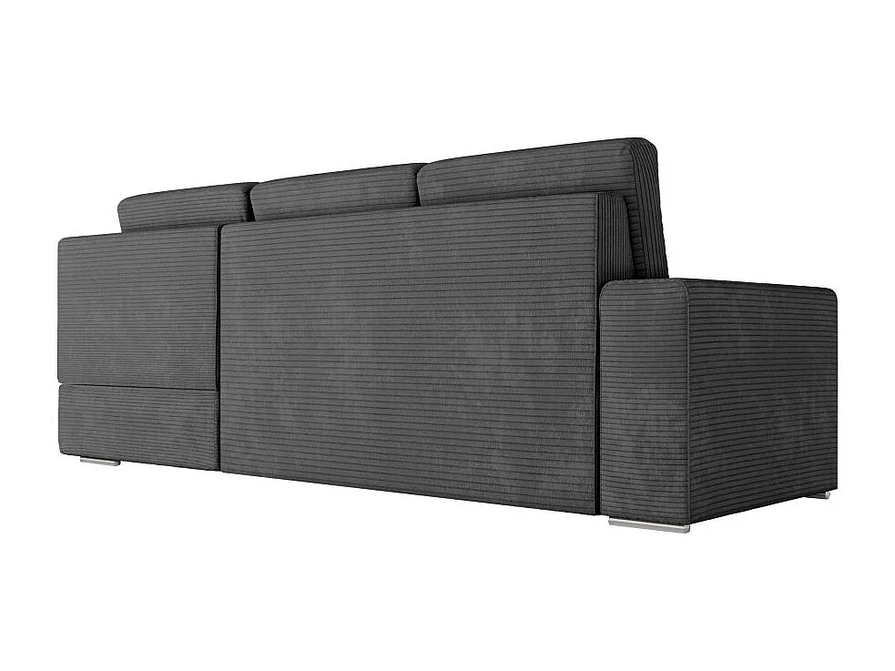 Canapé d'angle droit 3 places convertible Aden avec coffre en velours côtelé - Gris anthracite - L246 x P174 x H96cm - Loungitude
