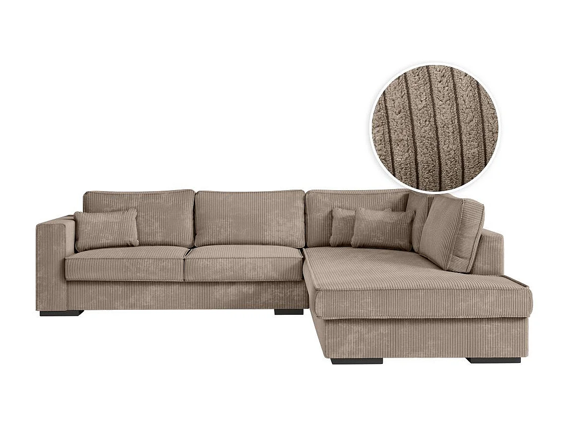 Canapé d'angle droit Belami XXL 6 places en velours côtelé - Taupe - L303 x P228 x H86cm - Loungitude