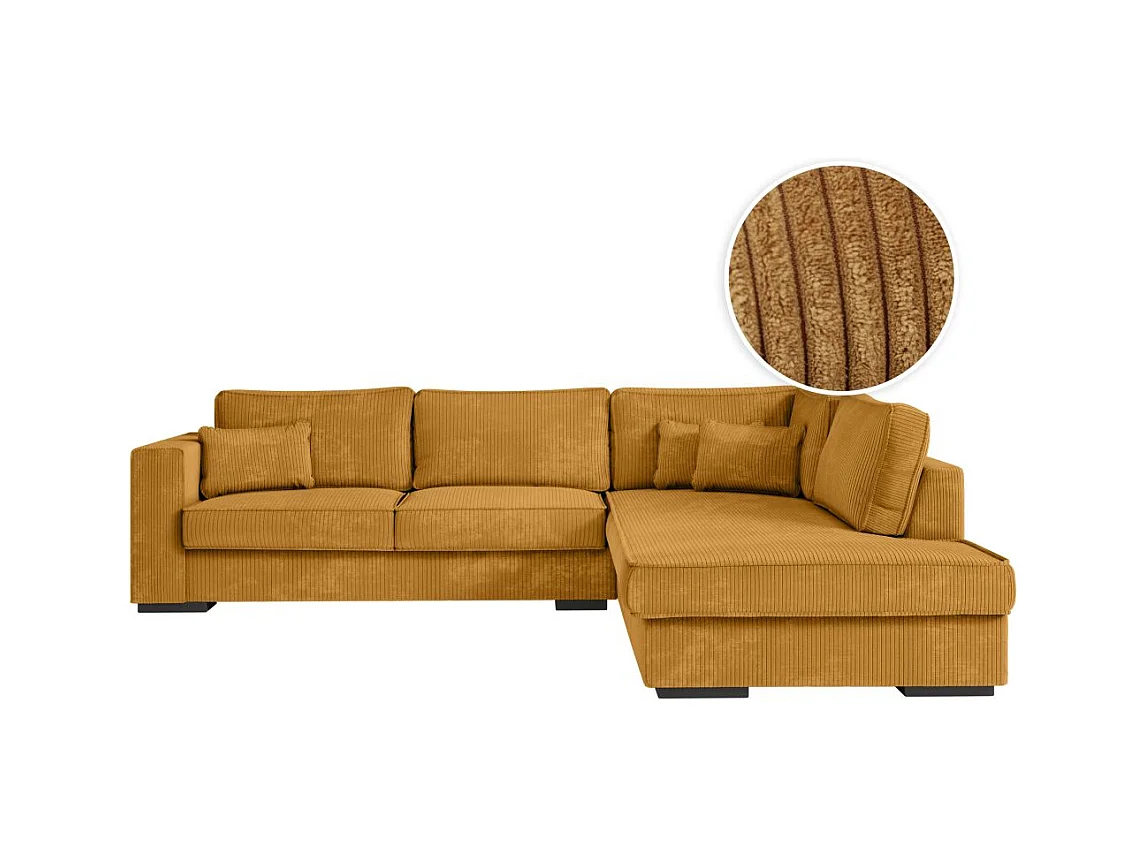 Canapé d'angle droit Belami XXL 6 places en velours côtelé - Jaune - L303 x P228 x H86cm - Loungitude