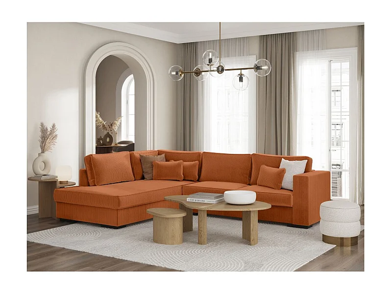 Canapé d'angle gauche Belami XXL 6 places en velours côtelé - Terracotta - L303 x P228 x H86cm - Loungitude