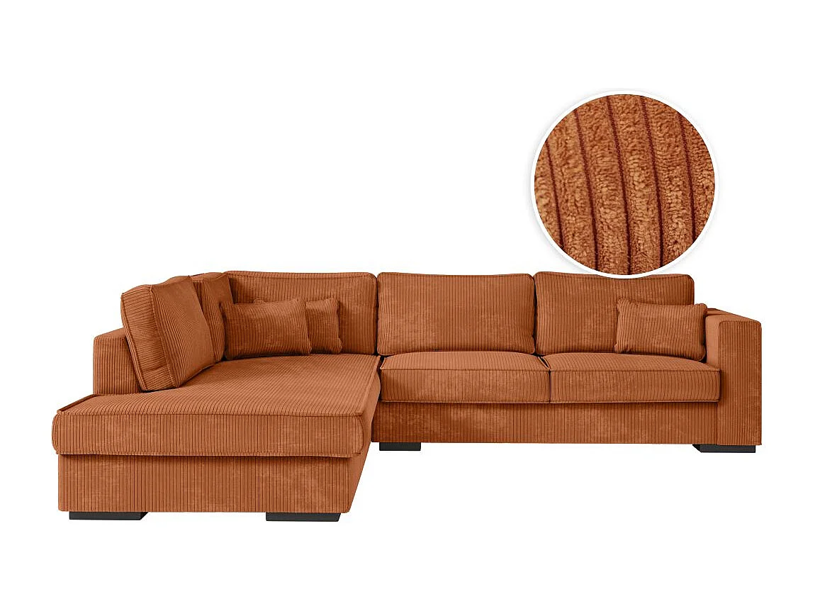 Canapé d'angle gauche Belami XXL 6 places en velours côtelé - Terracotta - L303 x P228 x H86cm - Loungitude