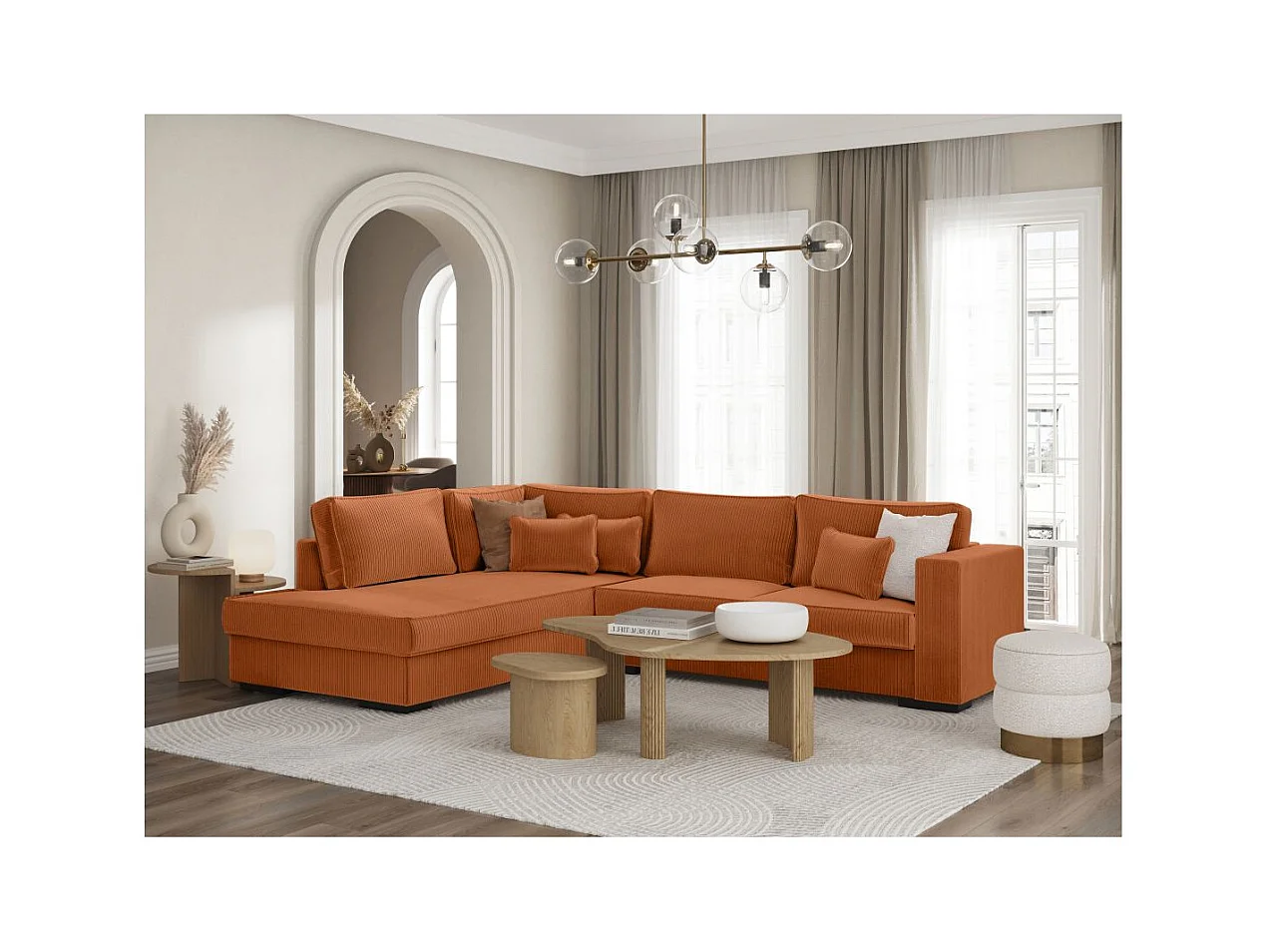 Canapé d'angle gauche Belami XXL 6 places en velours côtelé - Terracotta - L303 x P228 x H86cm - Loungitude