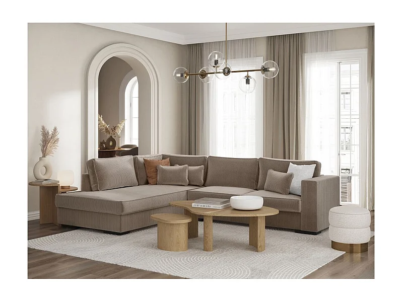 Canapé d'angle gauche Belami XXL 6 places en velours côtelé - Taupe - L303 x P228 x H86cm - Loungitude