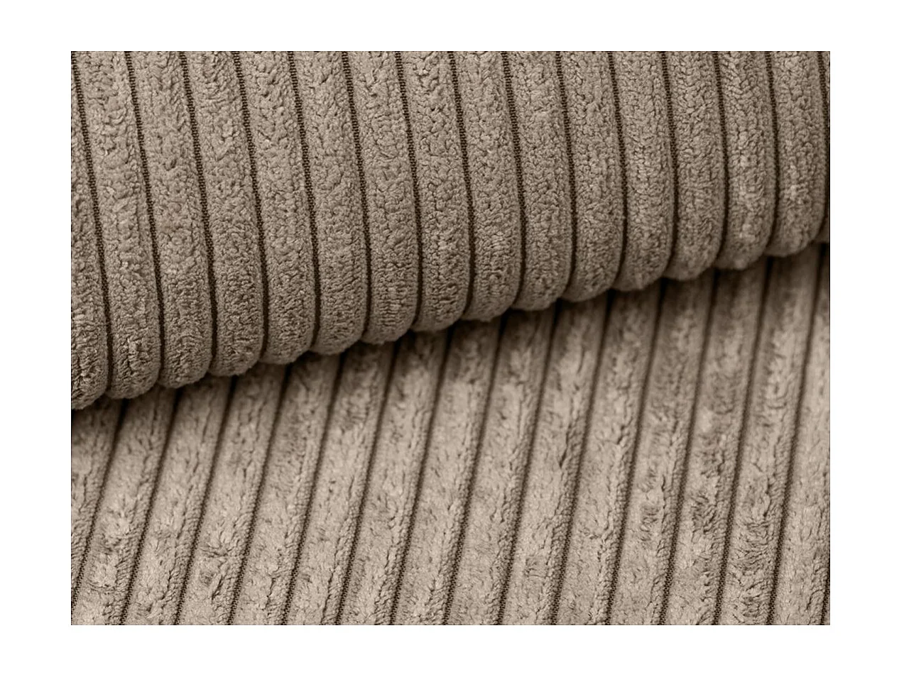 Canapé d'angle gauche Belami XXL 6 places en velours côtelé - Taupe - L303 x P228 x H86cm - Loungitude