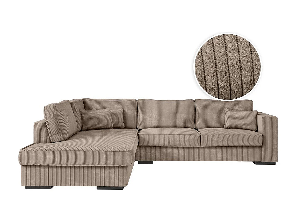 Canapé d'angle gauche Belami XXL 6 places en velours côtelé - Taupe - L303 x P228 x H86cm - Loungitude