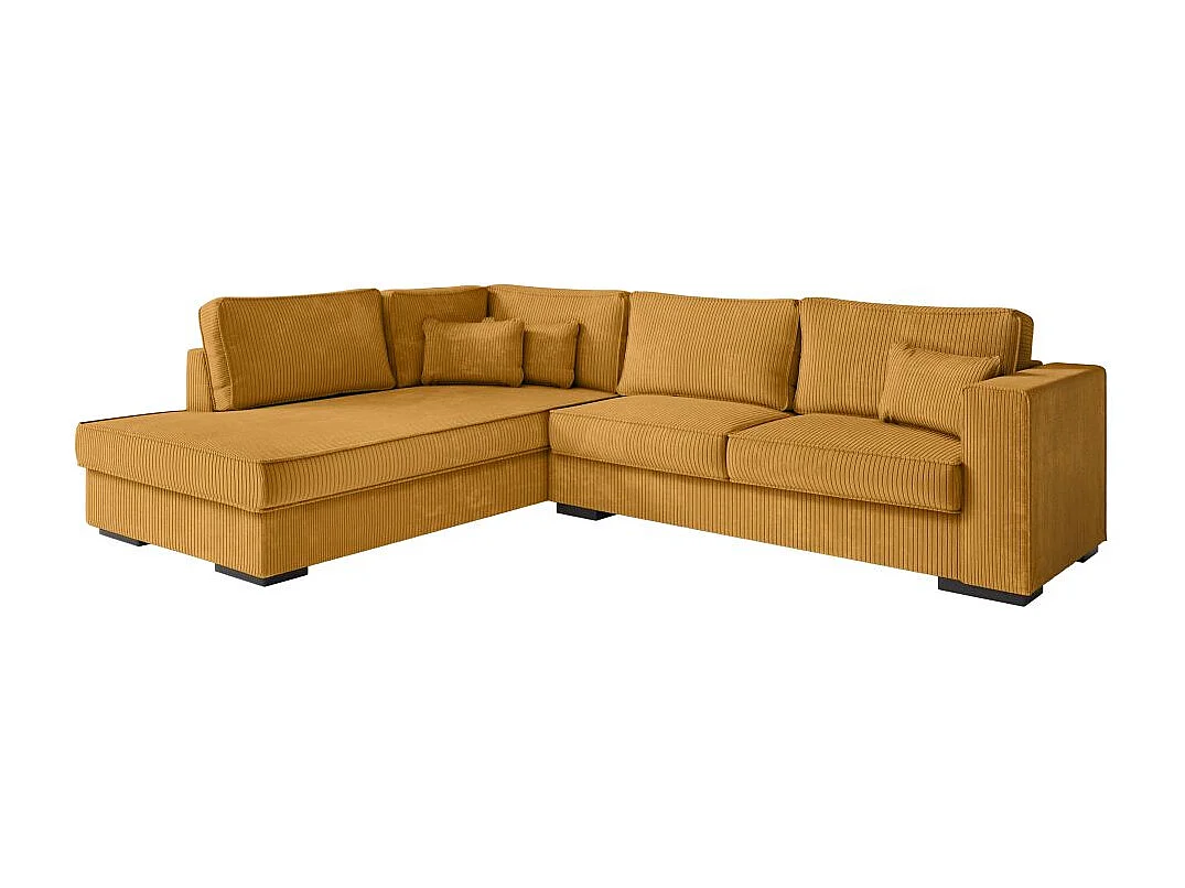 Canapé d'angle gauche Belami XXL 6 places en velours côtelé - Jaune - L303 x P228 x H86cm - Loungitude
