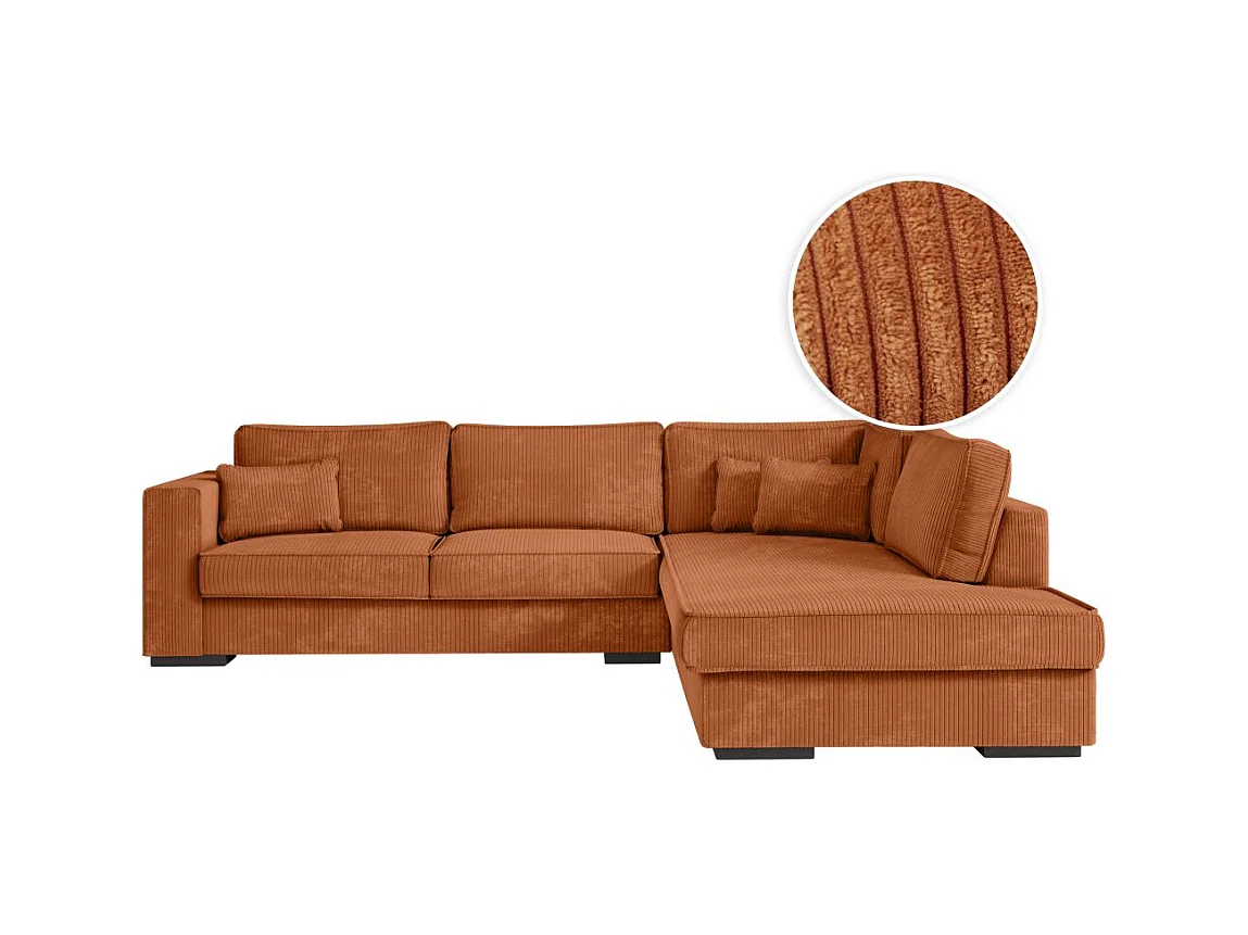 Canapé d'angle droit Belami XXL 6 places en velours côtelé - Terracotta - L303 x P228 x H86cm - Loungitude
